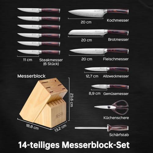 Foto von PAUDIN Messerblock Set 14-teilig aus 1.4116 Edelstahl mit Holzblock