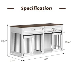 Mupater Large Dog Crate Furniture for 2 Dogs with Removable Divider Double Wooden Dog Cage Table with 2 Large Drawers  Safety Locks Decorative Indoor Dog Kennel Furniture White  Cucciolini Doodles Mupater large dog crate furniture for 2 dogs with removable divider double wooden dog cage table with 2 large drawers  safety locks decorative indoor dog kennel furniture white   cucciolini doodles