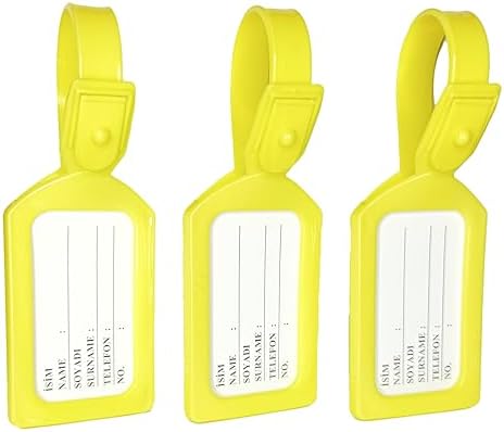 Valiz Etiketi, Valiz isimliği, 3 Adet Plastik Bavul İsimlik, Seyahat Bavul Bagaj El Çantası İsimliği, Su Geçirmez, Çanta Aksesuarı, Çanta İçin İsimlik (Sarı) - Görsel 1