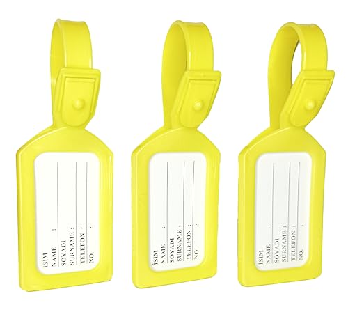 Valiz Etiketi, Valiz isimliği, 3 Adet Plastik Bavul İsimlik, Seyahat Bavul Bagaj El Çantası İsimliği, Su Geçirmez, Çanta Aksesuarı, Çanta İçin İsimlik (Sarı)