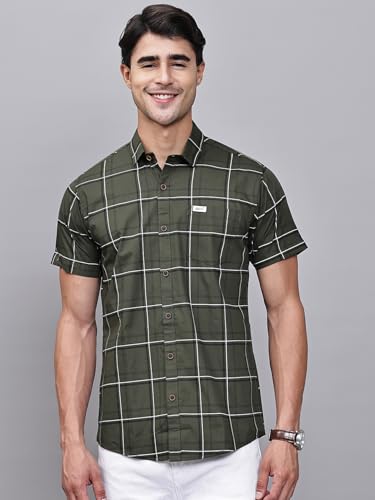 Image of Majestic Man Slim Fit Pure Cotton Half Sleeve Checked Casual Shirt