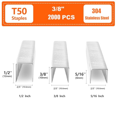 Image of Heavy Duty T50 Staples 3 /8 Inch 2000-Count 304 Stainless Steel