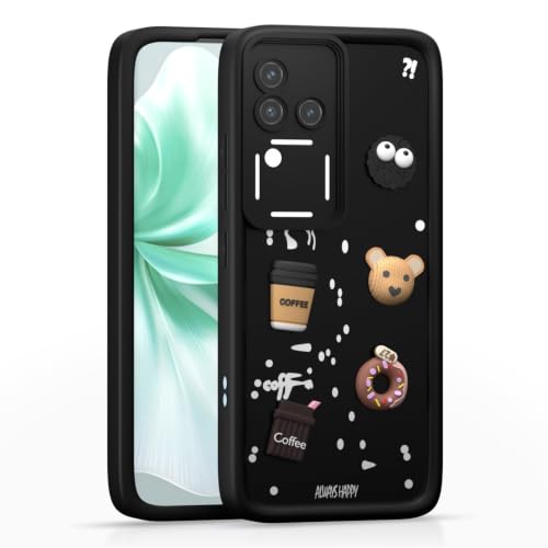 Image of Bintage Cute Fun Ball | Taddy Cartoon 3D Smiley Coffee Cup | Milk Donut | Full Camera Protection Back Cover Compatible for Vivo V2318 / Vivo V30 5G - Black
