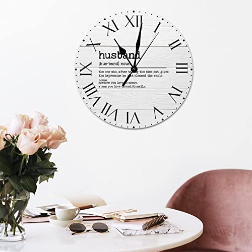 Husband-Definition-PVC-Wall-Clock-Primitive-Sayings-Numeral-Clocks-with-Roman-Numerals-Typography-Art-Print-12in-Battery-Operated-Round-Wall-Clock-Decor-for-Kitchen-Home-Office-Bedroom-Living-Room Husband Definition PVC Wall Clock Primitive Sayings Numeral Clocks with Roman Numerals Typography Art Print 12in Battery Operated Round Wall Clock Decor for Kitchen Home Office Bedroom Living Room