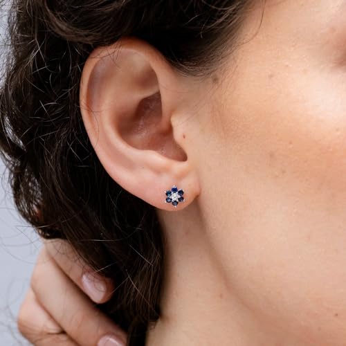 ANGARA Natural Blue Sapphire Earrings for Women | Six Petal Diamond and Sapphire Flower Stud Earrings in 14K Solid Gold/Platinum | September Birthday, Anniversary, Gemstone Jewellery Gift3