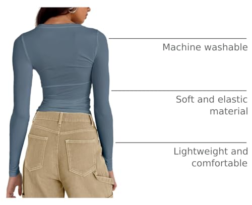 Image of Abardsion Women's Slim Lightweigh Long Sleeve T Shirts | Fall Clothes 2026 Casual Basic Crewneck Going Out Crop Tops Y2K