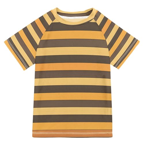 Brown Stripe Boy Bathing Suit Short Sleeves Athletic Shirt Swimwear Beach Tops 3T