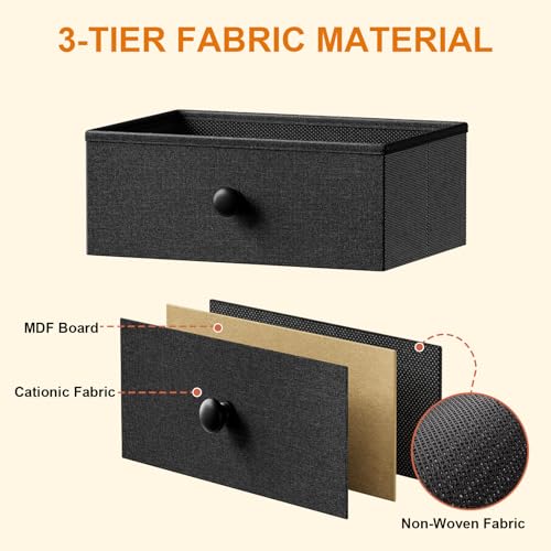 REAHOME Dresser for Bedroom with Charging Station and LED Light, 67\" Rotatable Vanity Desk with LED Light and Side Pockets, Makeup Table with 10 Fabric Drawers, Modern Home Office Desks, Black Gray - Thumbnail 5