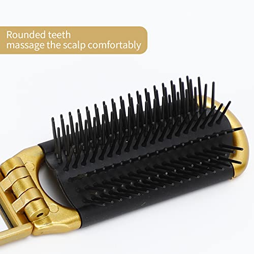 2Pcs Hair Brush With Mini Mirror, Travel Folding Pocket Hair Brush For Women Girls, Mini Massage Comb For Gym, Trip, Purse, Swimming (Gold&Silver) #TOP2