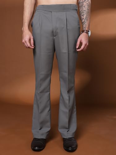 Image of Mens Beige Gurkha Pants with Classic Buckle Closure Premium Casual Bell Bottom Trousers for Men High Waist Pleated Formal & Casual Wear Pant Stylish Retro Flared Bottom Pant