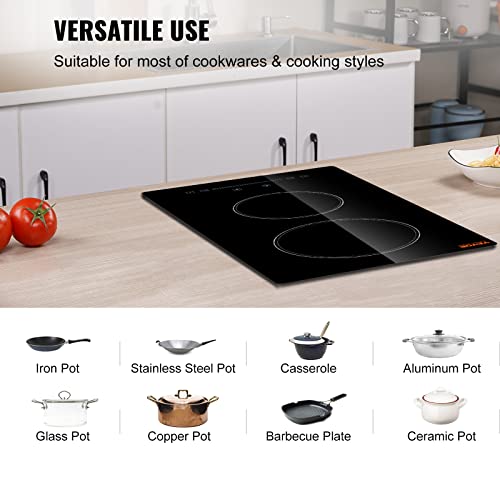 Vevor Built In Electric Stove Top,12 Inch 2 Burners, 240V Glass Radiant Cooktop With Sensor Touch Control, Timer & Child Lock Included, 9 Power Levels For Simmer Steam Slow Cook Fry #TOP3