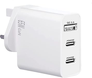 65W USB C 3-Port Fast GaN Charger for Motorola Edge 50 Pro/Edge 50 Ultra/Edge 50 Fusion, Wall Power Adapter with Dual USB C and USB A Charging Ports WHITE