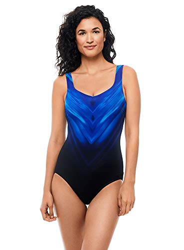 Reebok Women's Swimwear Sport Fashion Chevron Shield V-Neckline One Piece Swimsuit, Blue, 16