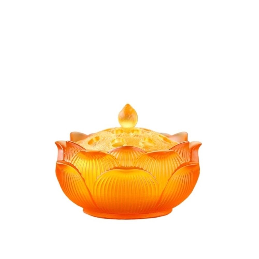 Incense Pot Glazed Lotus Incense Burner For Cone And Coil For Office Yoga And Home(Orange)