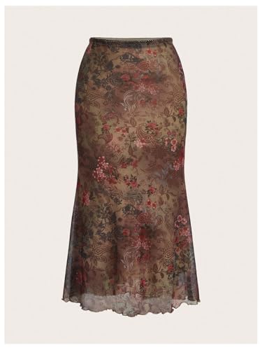Milumia Women's Vintage Floral Maxi Skirt 90s Mesh Bodycon Long Skirts2