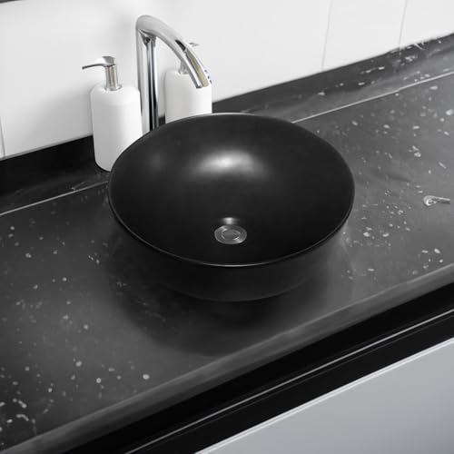 Image of Limoge 7838 Ceramic Rounded Countertop Basin in Matte Black - Elegant Designer Above-Counter Bathroom Slab Top Vessel Sink for Modern Bathroom Spaces