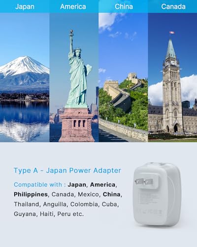US to Japan Plug Adapter, VINTAR Japan Travel Power Adapter with 2 AC Outlets, 3 USB and 1 USB C Ports, 2 Prong to 3 Prong Outlet Adapter for US to Japanese China Canada Philippines, Type A, 2 Pack