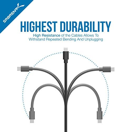 SABRENT [6-Pack 22AWG Premium Micro USB Cables (X3-3ft + X3-1ft) High Speed USB 2.0 A Male to Micro B Sync and Charge Cables [Black] (CB-U631) - 2