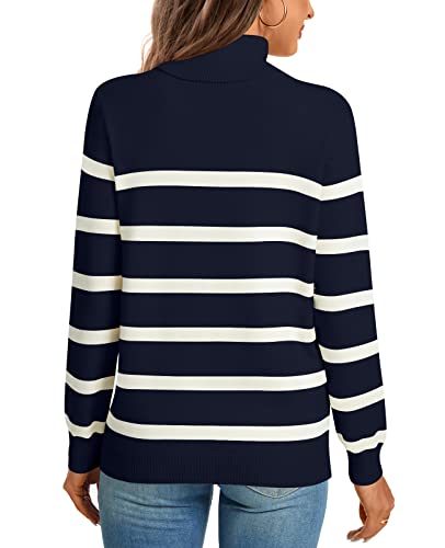 LONGYUAN Women Winter Turtle Necks Striped Knit Sweater Long Sleeve Pullover Casual Color Block Spring Tops 20254