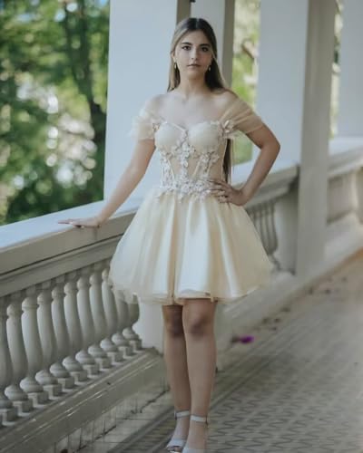 Mouccy 3D Flower Short Homecoming Dresses for Teens Pearly Lace Appliques DAMA Dress for Quinceanera Tulle A-line Prom Gown4