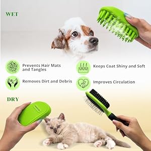 Double sided pet dog cat brush for detangling deshedding removing small mats plus rubber dog bath brush for grooming shedding massage skin care brush best pet detangler brush for cats dogs  urban country home decor