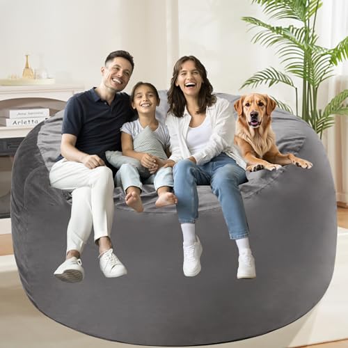 HABUTWAY Bean Bag Chair: Giant 5' Memory Foam Furniture Bean Bag Chair with Microfiber Cover - 5Ft,Silver Grey
