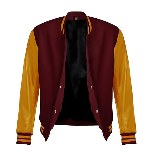 Image of Red And Black Letterman Jacket Men - Mens Black Varsity Letterman High School Baseball Bomber Jacket