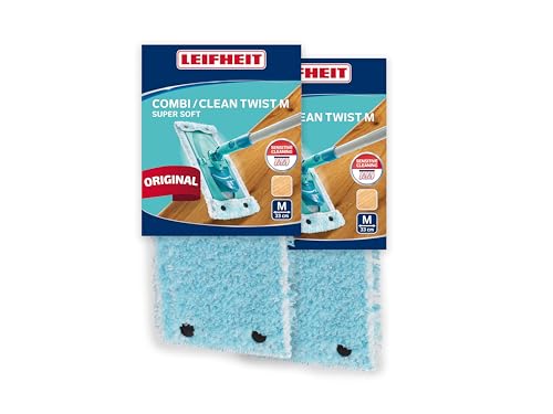Leifheit Original 2er Set Wischbezug CLEAN Twist M super Soft 33 cm für Sensible Böden, mit Spezialfasern, Wischer Ersatzbezug für minimale Wasseraufnahme, für Parkett, Laminat und Kork