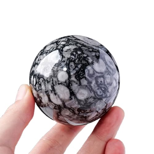 Welcome to my store！ Crystal Shell Stone Sphere Quartz Crystal Ball Ornament Gemstone Ball Sculpture Figurine with Wooden Stand for Divination Fengshui Home Desk Deco,5.5~6cm