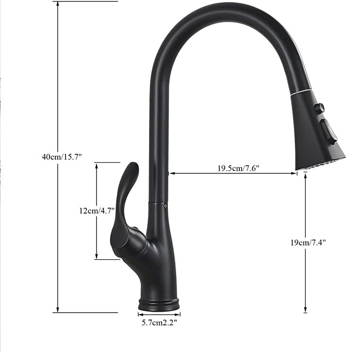 Kitchen Sink Faucet for Bar Farmhouse Commercial, Black Nickel Pull Out 3- Way Kitchen Faucet, Deck Mount 360 Degree Rotation Spary Stream Mode, Hot Cold Sink Mixers (Color : Black)