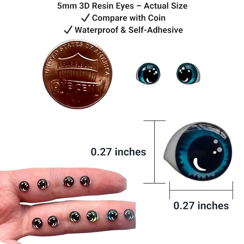 Image of 3D Resin Doll Eyes - 7mm Self-Adhesive Craft Eyes (24 pcs / 12 Pairs) - Realistic Cabochon Eyes for Amigurumi, Dolls, Polymer Clay, Cold Porcelain, Felt & DIY Crafts (Assorted Iris Colors)