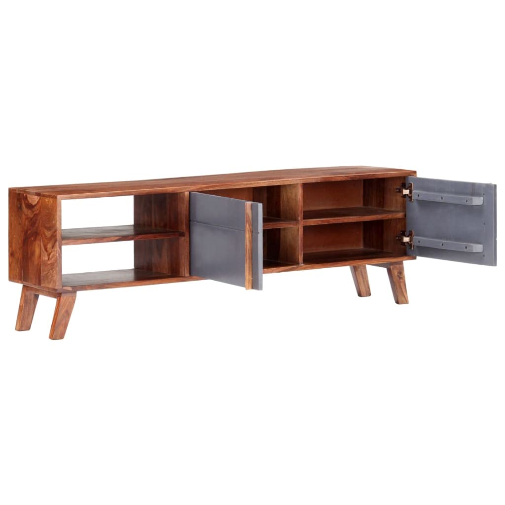 Stojak na telewizor, szary, 140 x 30 x 45 cm, lite palisander, centrum rozrywki do salonu i sypialni, stylowe futro, elegancki design