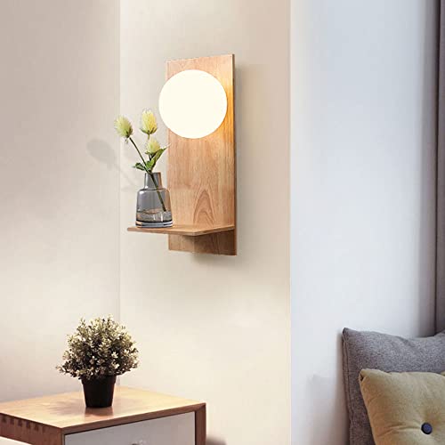 Applique murale en bois G9 avec abat-jour en verre blanc pour un éclairage de chevet doux