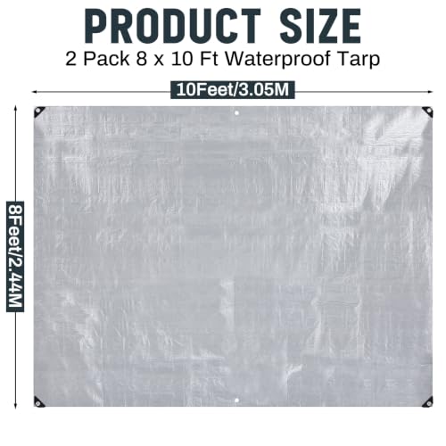 Image of 2 Pack 8 x 10 ft 5.5 Mil Tarps Heavy Duty Waterproof Tarp Multi Purpose Tent Cover for Home Boats Cars Camping Patio Furniture Roof Emergency Rain Protective Cover, Silver
