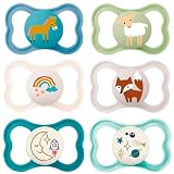 MAM Air Day & Night - Set di 6 ciucci in silicone, adatti ai denti, design extra leggero e arioso con scatola per ciuccio, 16 mesi, tinta unita