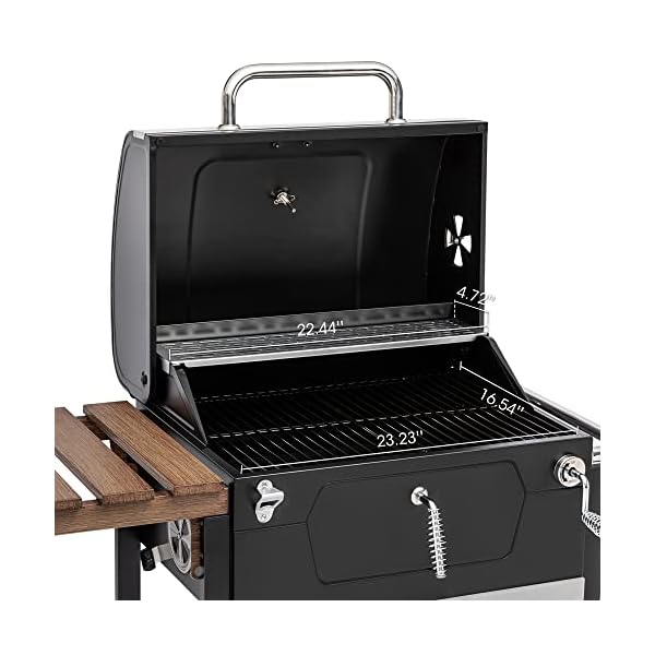 Royal gourmet cd1824m 24 inch charcoal grill bbq smoker with handle and folding table perfect for outdoor patio garden and backyard grilling black medium  urban country home decor