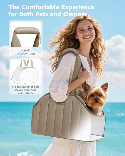 pecute Hundetasche für Kleine Hunde 3kg, Tragetasche Hund Hundetragetasche Leichte, Faltbare Hundetransportbox, Katzen Transporttasche für Unterwegs (Khaki)