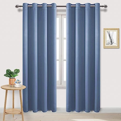 Image of DWCN Blackout Curtains for Bedroom Living Room 52 x 84 Inch Long Dusty Blue
