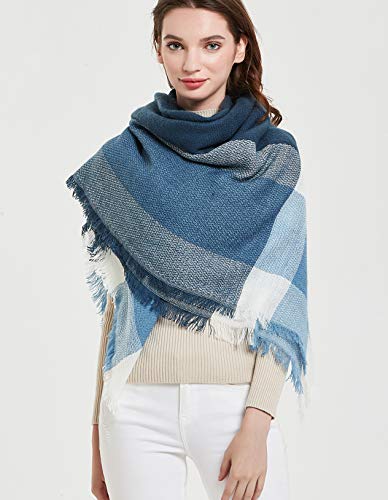 Wander Agio Womens Warm Blanket Scarf Square Winter Shawls Large Infinity Scarves Stripe Plaid Scarf2