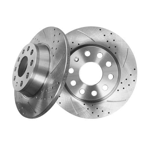 PM Auto Rear 285.8mm Drilled Slotted Brake Disc Rotors Replacement For 2006-2010 Volkswagen GTI