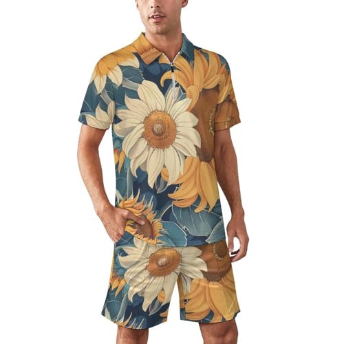 Combinaison de sport tenue tendance deux pièces motif tournesol ensemble décontracté zippé