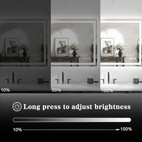 Image of WTTY 48 inchx40 inch LED Bathroom Mirror with Lights, Front Lighted Bathroom Vanity Mirrors for Wall, Anti-Fog, Dimmable Wall Mirrors for Bathroom, Memory, Shatter-Proof, Double LED Vanity Mirror