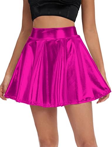 Urban CoCo Women's Shiny Flared Pleated Mini Skater Skirt