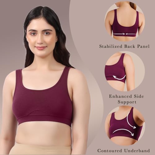 Image of Lavos Bamboo Cotton Comfort Sleeping Bra for Women, Slip On Bras to Wear at Home, Non-Padded & Non-Wired Sports Bras, Full /High Coverage, Soft Comfortable & Breathable Broad Strap Bra (Pack of 2)