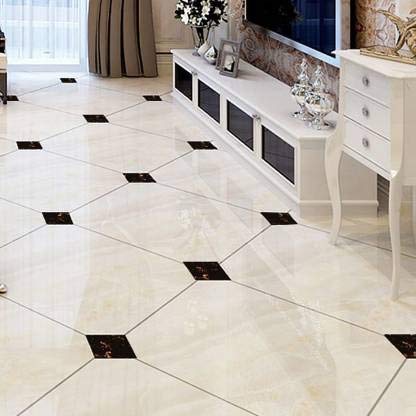 Walltech Vinyl Waterproof Self Adhesive Floor Sticker Tiles Sticker for Bedroom Living Room Kitchen Hall Puja Room Kids Room Home Decor, Set of 20 (Black Color with Red Fiber)