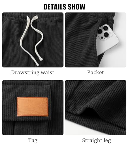 Surenow Mens Casual Corduroy Shorts Elastic Waistband Drawstring Shorts Summer Jogging Sport Short with Multi Pockets - Image 5
