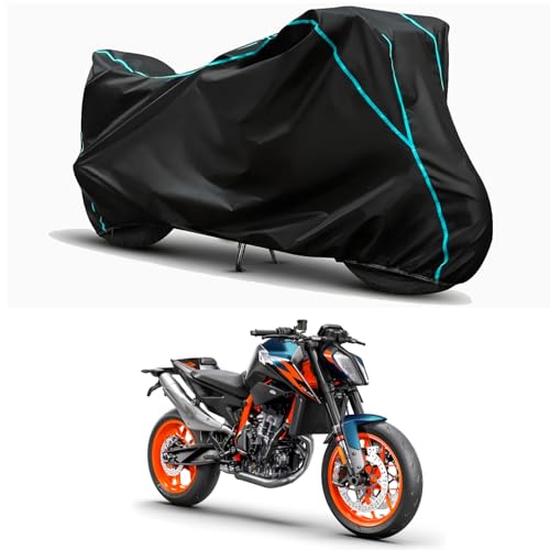 Image of Waterproof Bike Body Cover Compatible for | KTM 890 Duke R | Taffeta Fabric, Sky Piping Design, Bottom Elastic Fit | Dustproof, Sun UV & Rain Protection for All Weather.