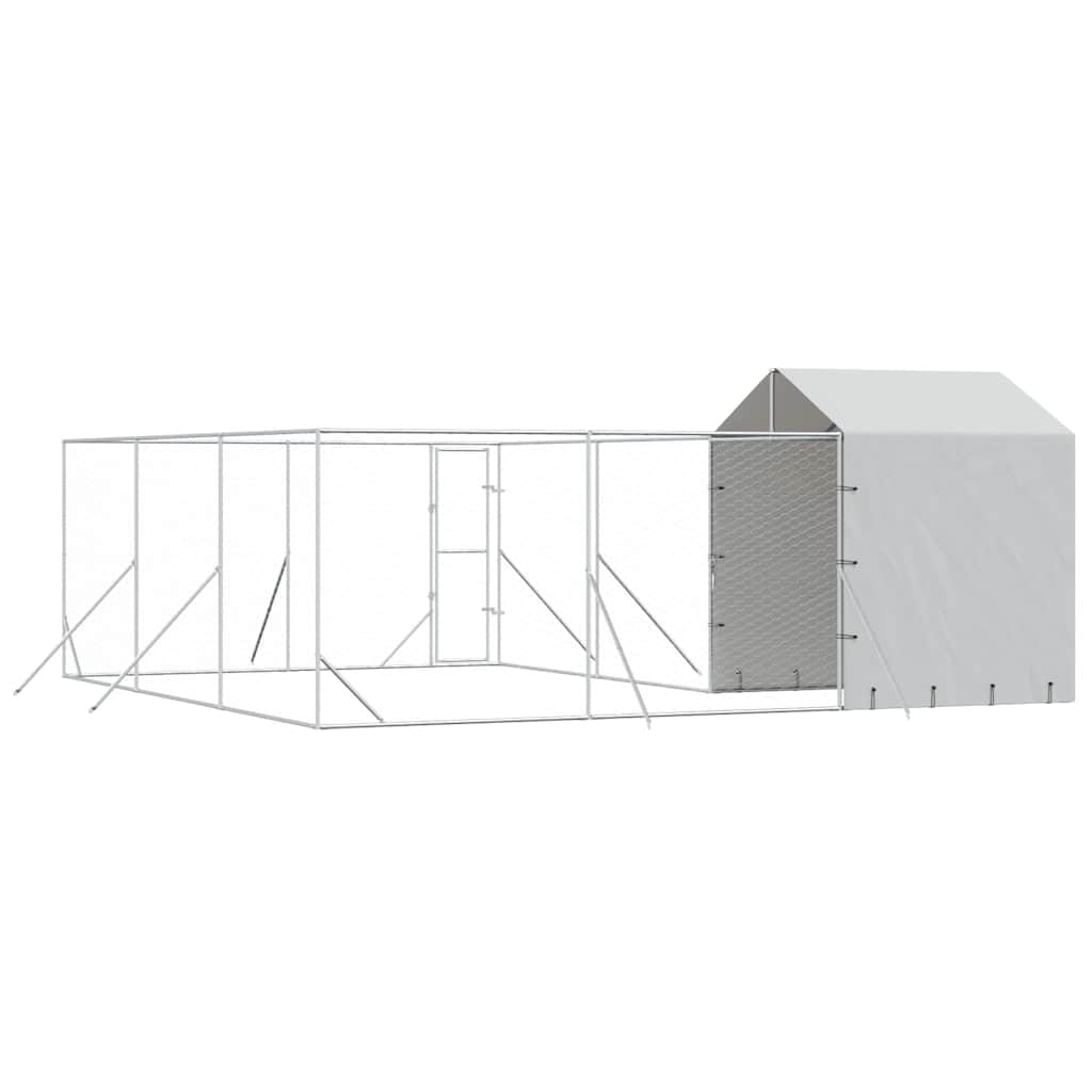 Perrera para perros con techo plateado, acero galvanizado, 6 x 6 x 2,5 m, con puerta cerrable, resistente a la intemperie para perros, cachorros, animales pequeños, protección y seguridad en