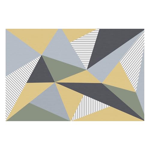 Tapis de salon géométrique ocre jaune grand format 180 x 300 cm lavable