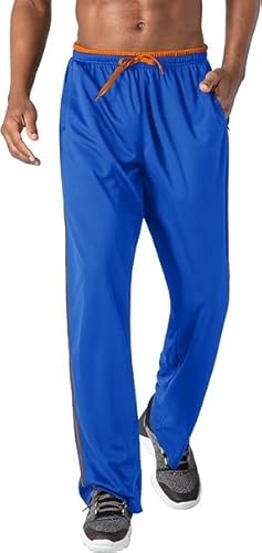 KEFITEVD Lounge Pants Mens Tracksuit Bottoms Open Hem Joggers Baggy Straight Leg Trousers with Zip Pockets Blue Orange S